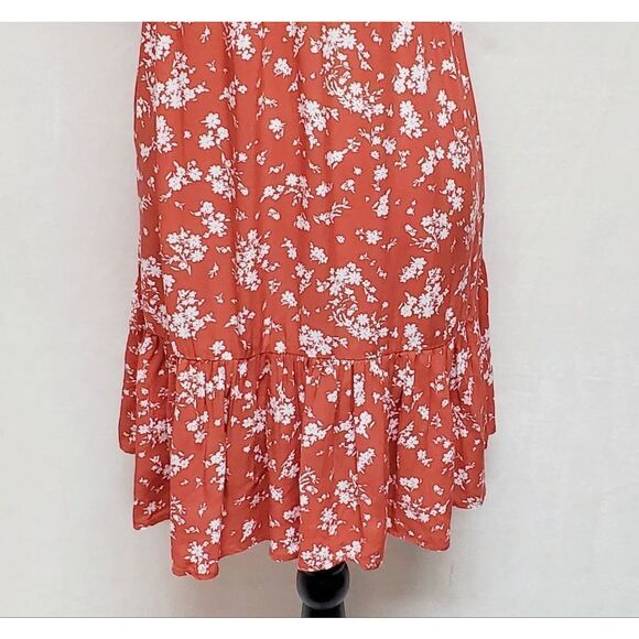ULTRA Flirt Boho Orange White Floral Tiered Spaghetti Strap Mini Dress Small - Picture 4 of 12